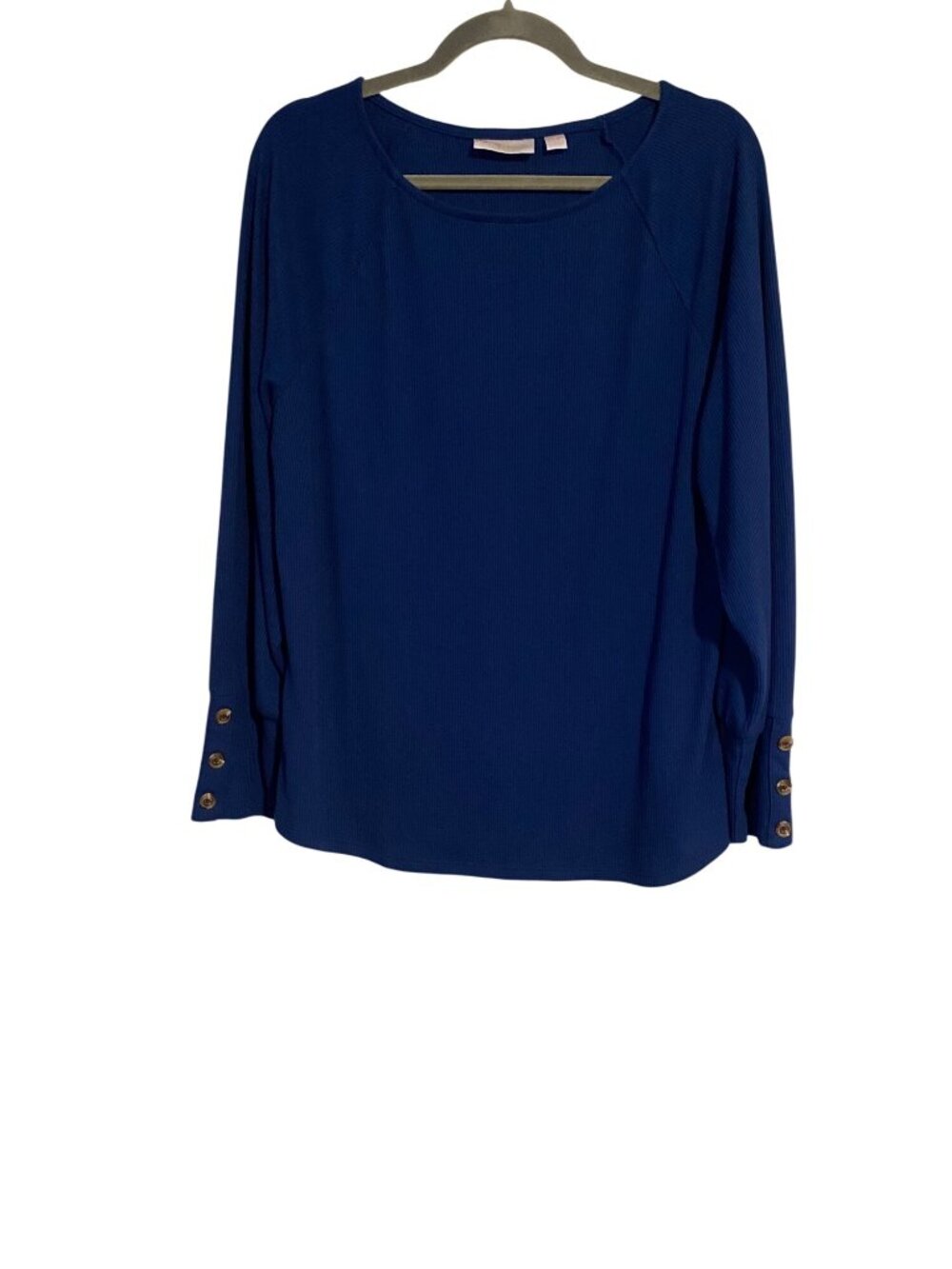 Belle Kim Gravel Women's M Blue Shirt Ribbed Long Sleeve Button Detail Casual
